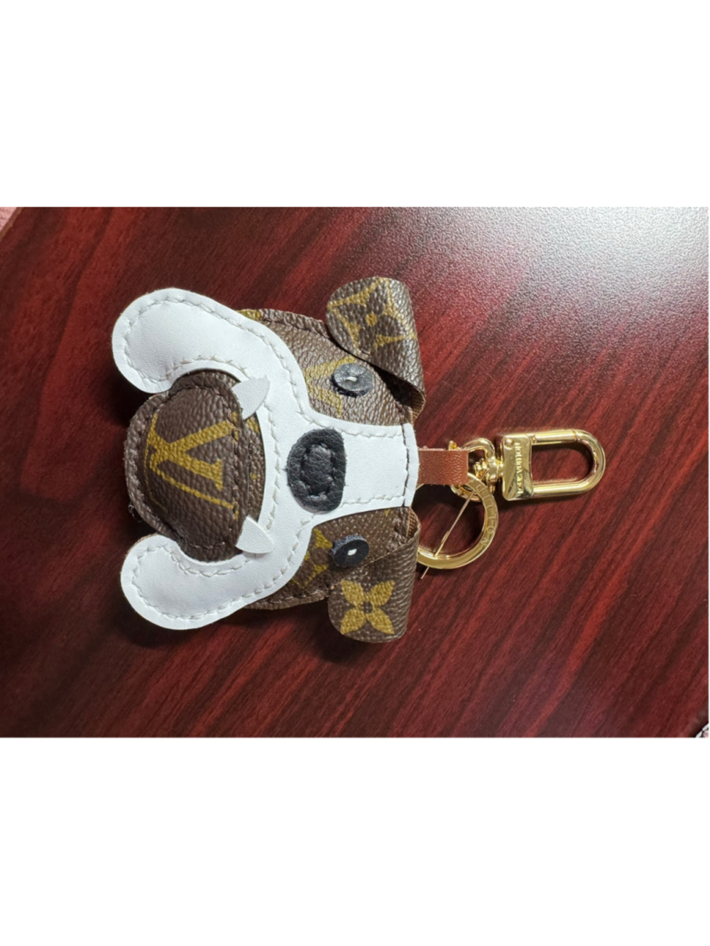 Handmade Bulldog Bag Charm Keychain | Upcycled Authentic Canvas | Gold Hardware - Picture 6 of 6